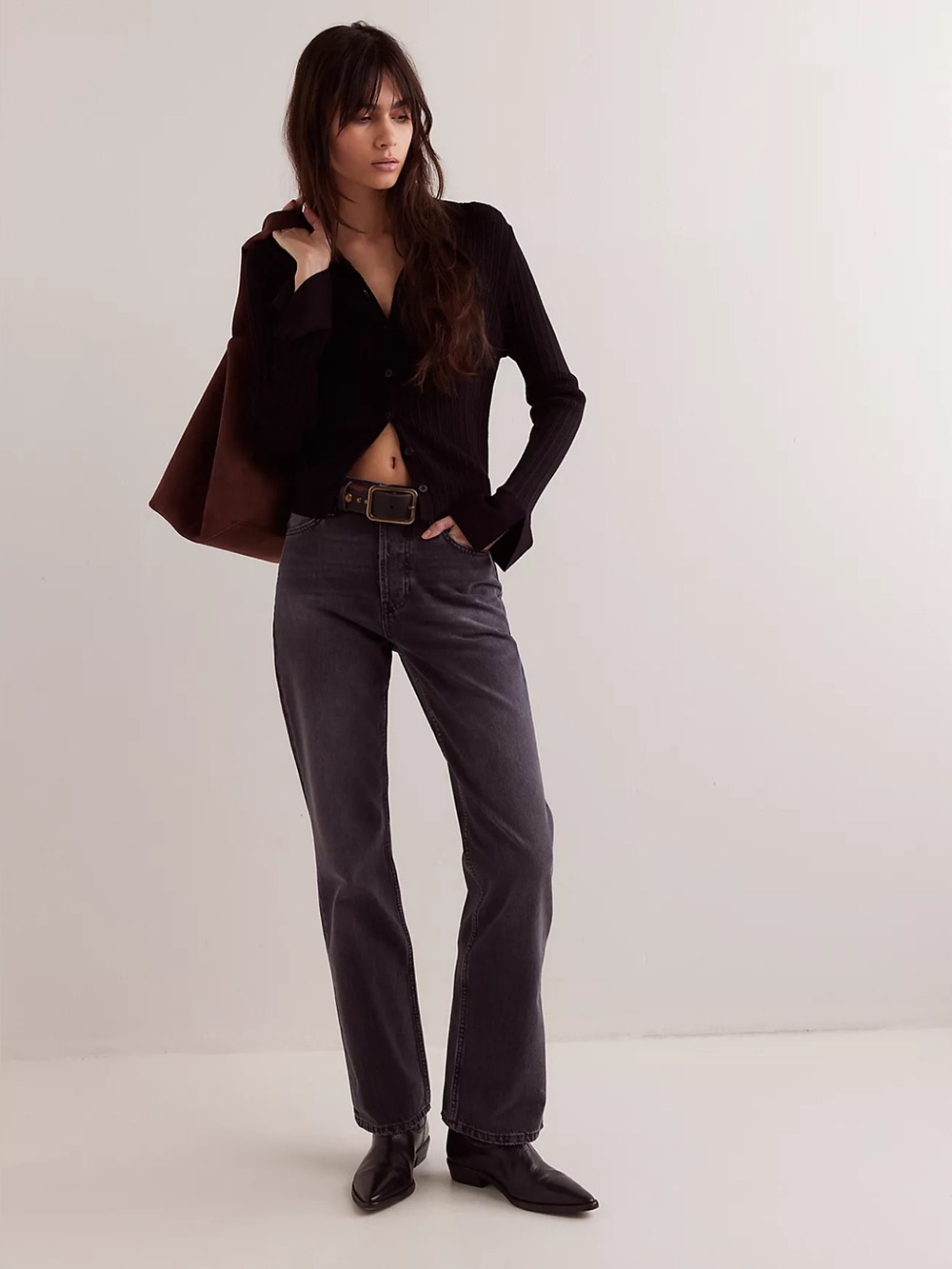 Free People We The Free Holly High Rise Bootcut Jeans Women's 29 Black Denim
